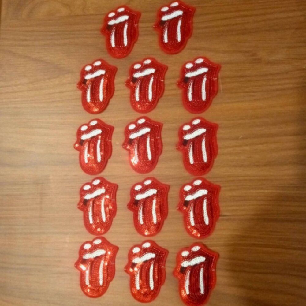 3in Rolling Stone Lips Lot of 14 Iron On Sequined Appliques